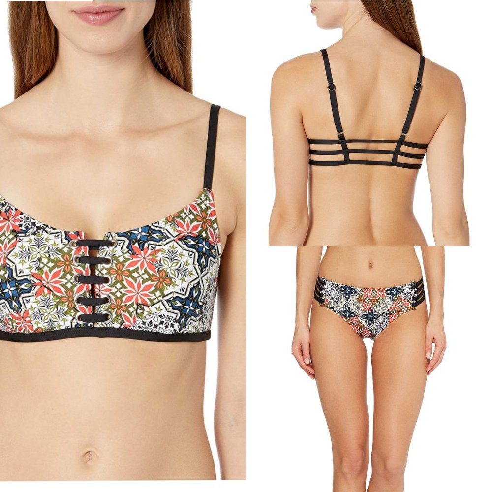 Jantzen Sport Patchwork Tiles Strappy Back Bikini Set, Multi Black, M